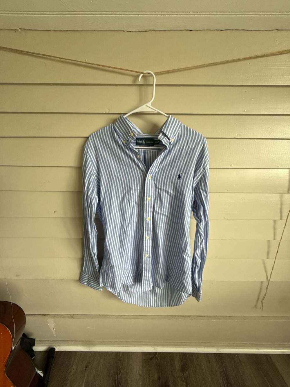 Ralph Lauren Men's Blue White Striped Custom Fit Button Down Shirt Medium